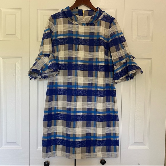 Sara Campbell Dresses & Skirts - Sara Campbell tweed plaid blue white dress size 12.